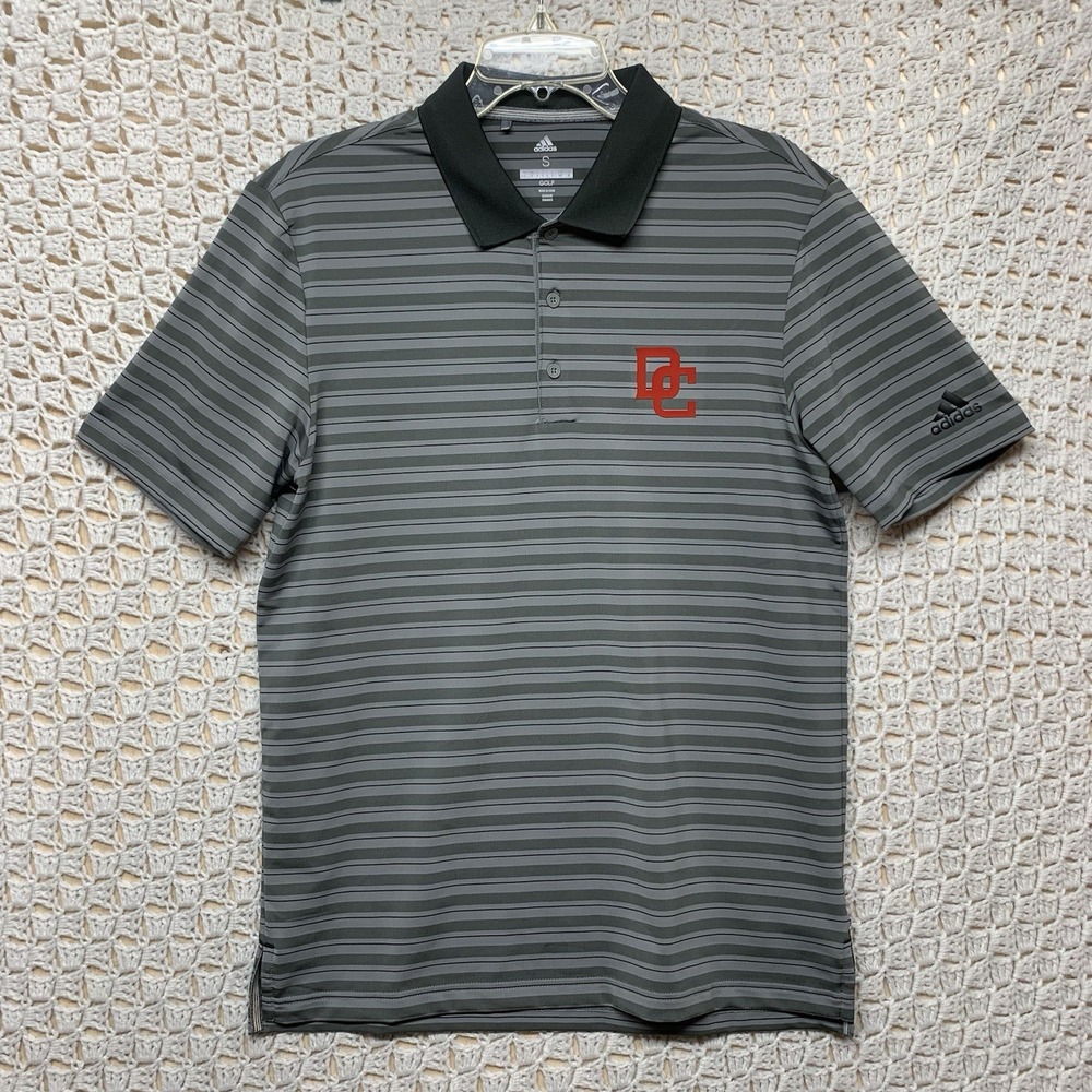 Adidas Shirt Mens Sz S Gray Striped Golf Polo Shirt‎ short Sleeve DG Collar